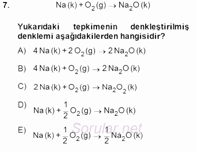 Genel Kimya 1 2014 - 2015 Ara Sınavı 7.Soru