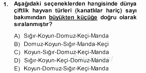Temel Zootekni 2013 - 2014 Dönem Sonu Sınavı 1.Soru