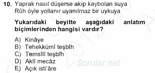 Eski Türk Edebiyatına Giriş: Söz Sanatları 2012 - 2013 Ara Sınavı 10.Soru