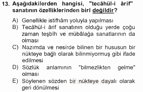 Eski Türk Edebiyatına Giriş: Söz Sanatları 2012 - 2013 Ara Sınavı 13.Soru