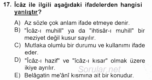 Eski Türk Edebiyatına Giriş: Söz Sanatları 2012 - 2013 Ara Sınavı 17.Soru