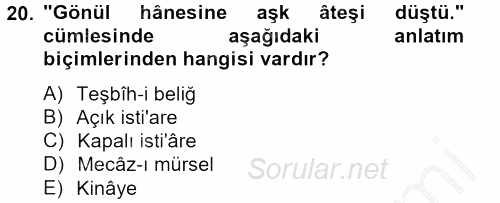 Eski Türk Edebiyatına Giriş: Söz Sanatları 2012 - 2013 Ara Sınavı 20.Soru