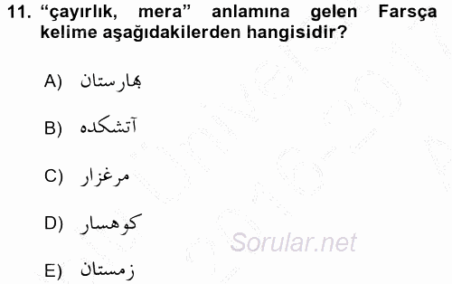 Osmanlı Türkçesi Grameri 2 2016 - 2017 Ara Sınavı 11.Soru