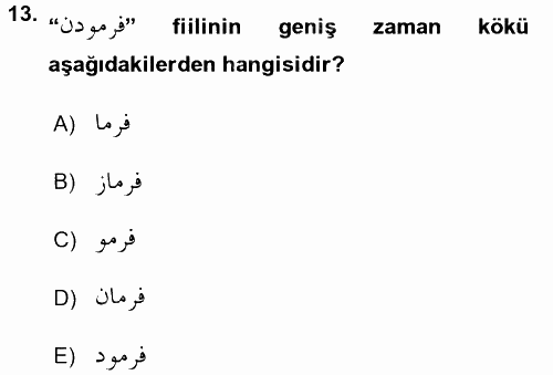 Osmanlı Türkçesi Grameri 2 2016 - 2017 Ara Sınavı 13.Soru