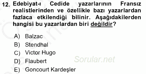 II. Abdülhamit Dönemi Türk Edebiyatı 2016 - 2017 3 Ders Sınavı 12.Soru
