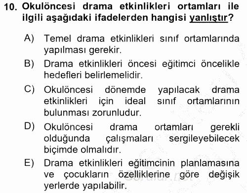Okulöncesinde Drama 2016 - 2017 3 Ders Sınavı 10.Soru