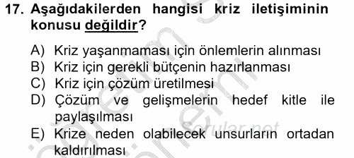 Halkla İlişkiler Yazarlığı 2014 - 2015 Dönem Sonu Sınavı 17.Soru