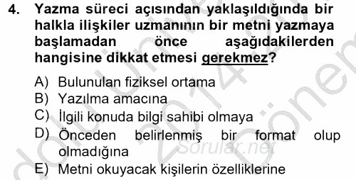 Halkla İlişkiler Yazarlığı 2014 - 2015 Dönem Sonu Sınavı 4.Soru