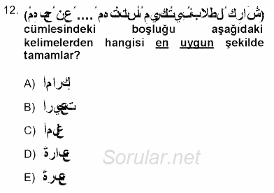 Arapça 3 2012 - 2013 Dönem Sonu Sınavı 12.Soru