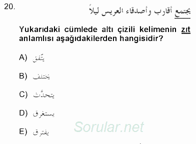 Arapça 3 2012 - 2013 Dönem Sonu Sınavı 20.Soru