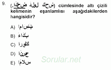 Arapça 3 2012 - 2013 Dönem Sonu Sınavı 9.Soru