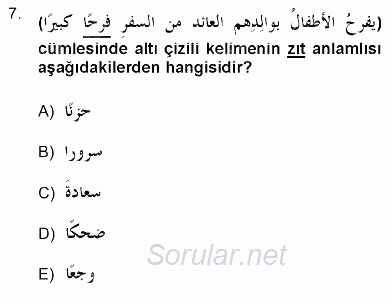 Arapça 3 2012 - 2013 Dönem Sonu Sınavı 7.Soru