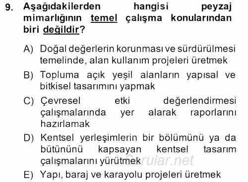 Peyzaj Çevre ve Tarım 2014 - 2015 Ara Sınavı 9.Soru