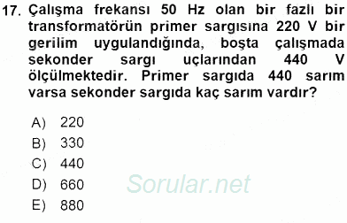 Elektrik Makinaları 2016 - 2017 Ara Sınavı 17.Soru