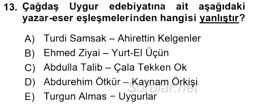 Çağdaş Türk Edebiyatları 2 2015 - 2016 Tek Ders Sınavı 13.Soru