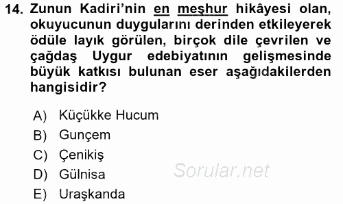Çağdaş Türk Edebiyatları 2 2015 - 2016 Tek Ders Sınavı 14.Soru