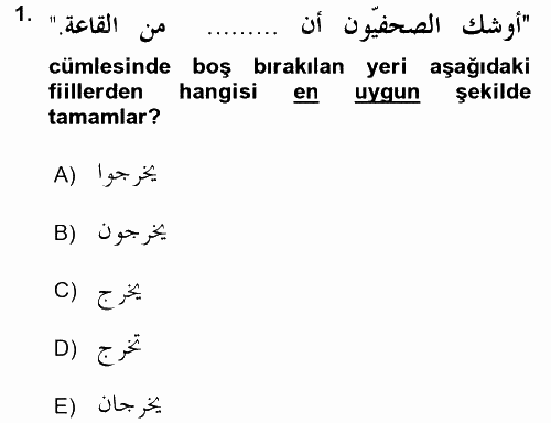 Arapça 4 2015 - 2016 Tek Ders Sınavı 1.Soru