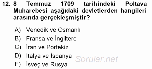 Osmanlı Tarihi (1566-1789) 2015 - 2016 Dönem Sonu Sınavı 12.Soru