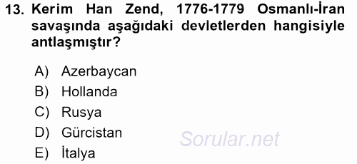 Osmanlı Tarihi (1566-1789) 2015 - 2016 Dönem Sonu Sınavı 13.Soru