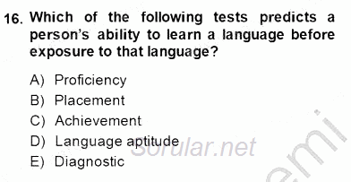 Yabancı Dil Öğretiminde Ölçme Ve Değerlendirme 1 2014 - 2015 Ara Sınavı 16.Soru