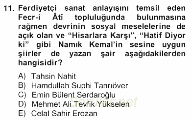 II. Meşrutiyet Dönemi Türk Edebiyatı 2012 - 2013 Ara Sınavı 11.Soru