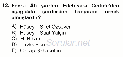 II. Meşrutiyet Dönemi Türk Edebiyatı 2012 - 2013 Ara Sınavı 12.Soru