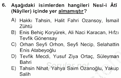 II. Meşrutiyet Dönemi Türk Edebiyatı 2012 - 2013 Ara Sınavı 6.Soru