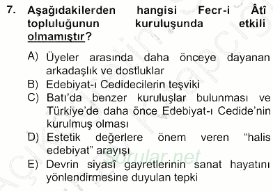 II. Meşrutiyet Dönemi Türk Edebiyatı 2012 - 2013 Ara Sınavı 7.Soru