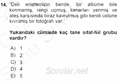 Türkçe Cümle Bilgisi 1 2015 - 2016 Dönem Sonu Sınavı 14.Soru