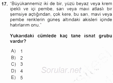 Türkçe Cümle Bilgisi 1 2015 - 2016 Dönem Sonu Sınavı 17.Soru