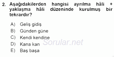 Türkçe Cümle Bilgisi 1 2015 - 2016 Dönem Sonu Sınavı 2.Soru