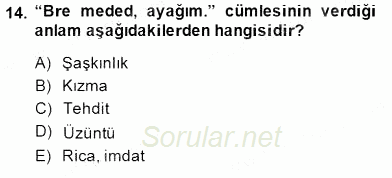 XVI-XIX. Yüzyıllar Türk Dili 2014 - 2015 Dönem Sonu Sınavı 14.Soru