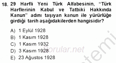 XVI-XIX. Yüzyıllar Türk Dili 2014 - 2015 Dönem Sonu Sınavı 18.Soru