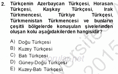 XVI-XIX. Yüzyıllar Türk Dili 2014 - 2015 Dönem Sonu Sınavı 2.Soru