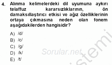 XVI-XIX. Yüzyıllar Türk Dili 2014 - 2015 Dönem Sonu Sınavı 4.Soru