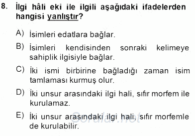 XVI-XIX. Yüzyıllar Türk Dili 2014 - 2015 Dönem Sonu Sınavı 8.Soru