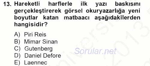 Görsel Kültür 2012 - 2013 Dönem Sonu Sınavı 13.Soru
