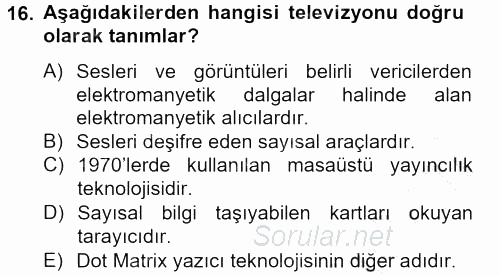 Görsel Kültür 2012 - 2013 Dönem Sonu Sınavı 16.Soru