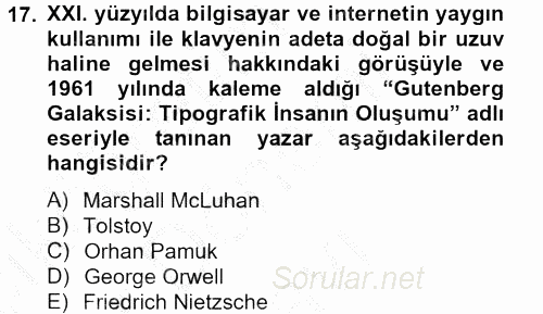 Görsel Kültür 2012 - 2013 Dönem Sonu Sınavı 17.Soru