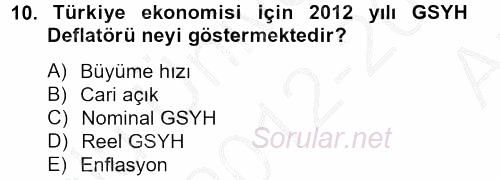 Türkiye Ekonomisi 2012 - 2013 Ara Sınavı 10.Soru