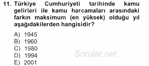 Türkiye Ekonomisi 2012 - 2013 Ara Sınavı 11.Soru