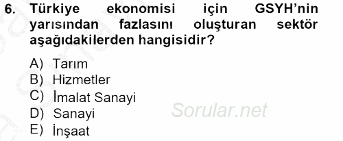 Türkiye Ekonomisi 2012 - 2013 Ara Sınavı 6.Soru