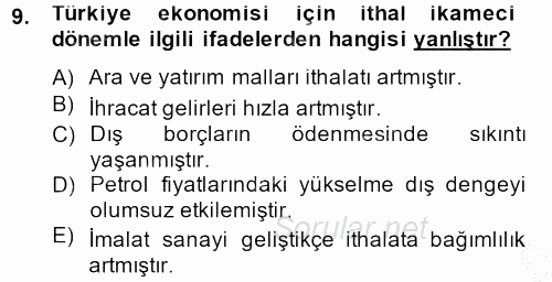 Türkiye Ekonomisi 2012 - 2013 Ara Sınavı 9.Soru