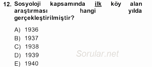 Türk Sosyologları 2014 - 2015 Ara Sınavı 12.Soru