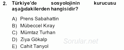 Türk Sosyologları 2014 - 2015 Ara Sınavı 2.Soru