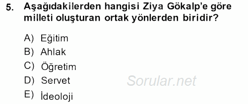 Türk Sosyologları 2014 - 2015 Ara Sınavı 5.Soru