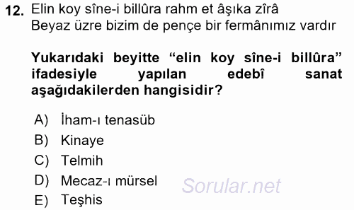 XVIII. Yüzyıl Türk Edebiyatı 2017 - 2018 Ara Sınavı 12.Soru