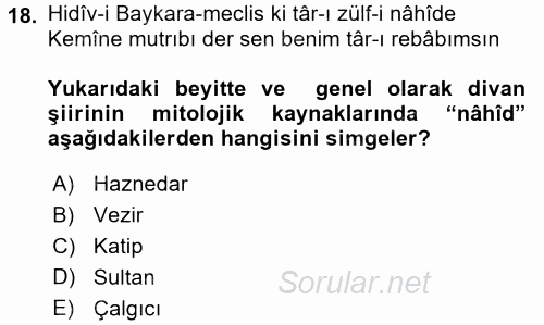 XVIII. Yüzyıl Türk Edebiyatı 2017 - 2018 Ara Sınavı 18.Soru