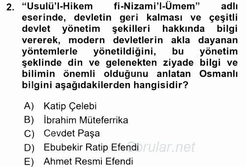 XVIII. Yüzyıl Türk Edebiyatı 2017 - 2018 Ara Sınavı 2.Soru