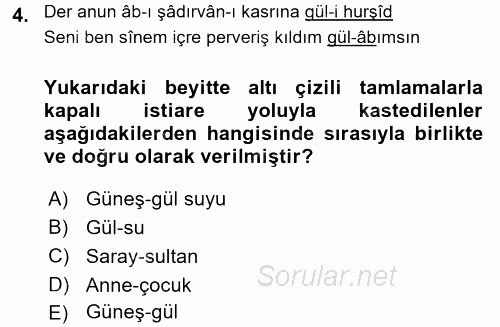 XVIII. Yüzyıl Türk Edebiyatı 2017 - 2018 Ara Sınavı 4.Soru